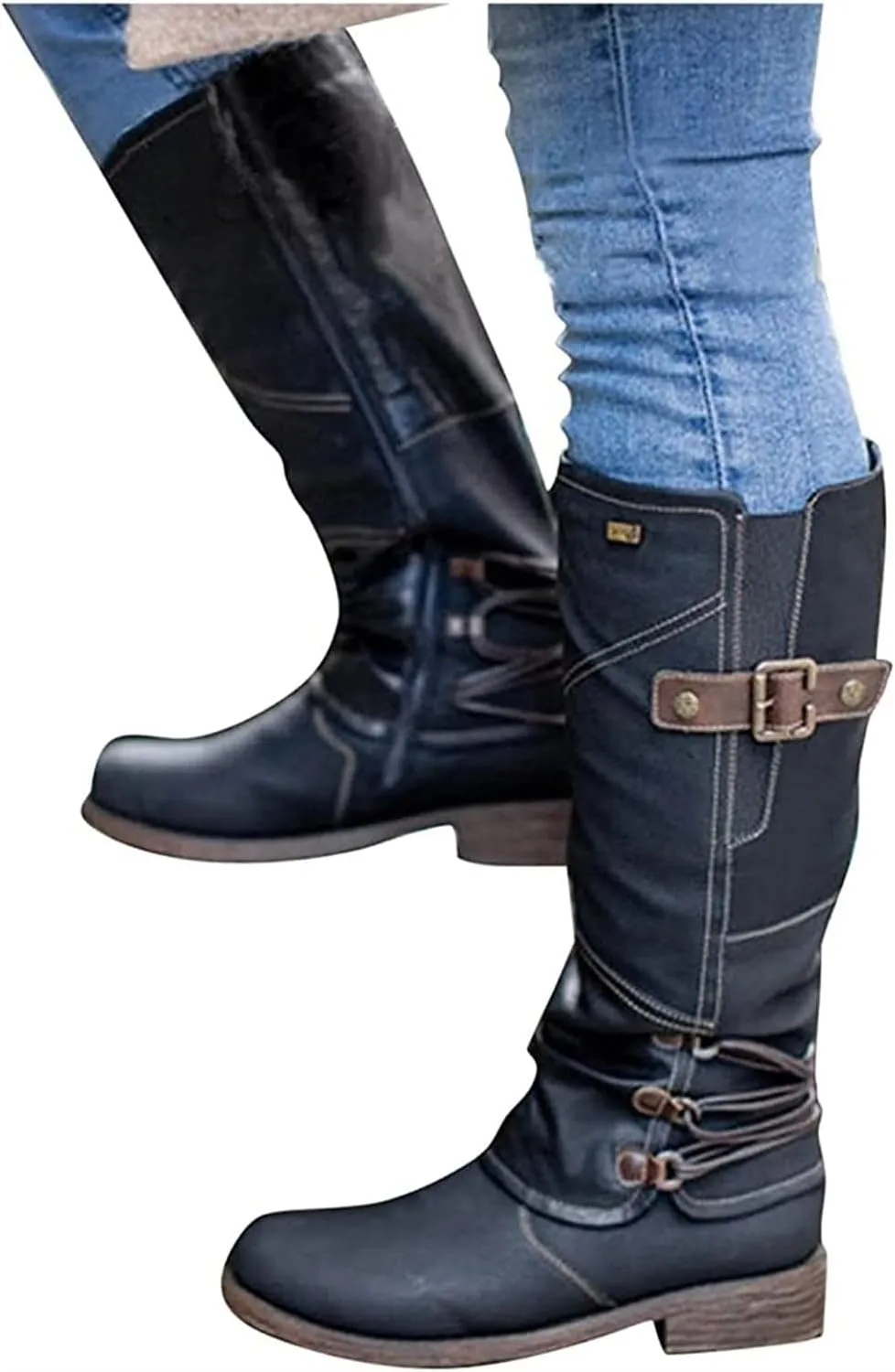 Lausiuoe Cowboy Boots For Women Wide Calf Wide Foot Knee High Western Cowgirl Style Embroidered Chunky Heel Fashion Boot