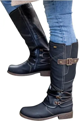 Lausiuoe Cowboy Boots For Women Wide Calf Wide Foot Knee High Western Cowgirl Style Embroidered Chunky Heel Fashion Boot