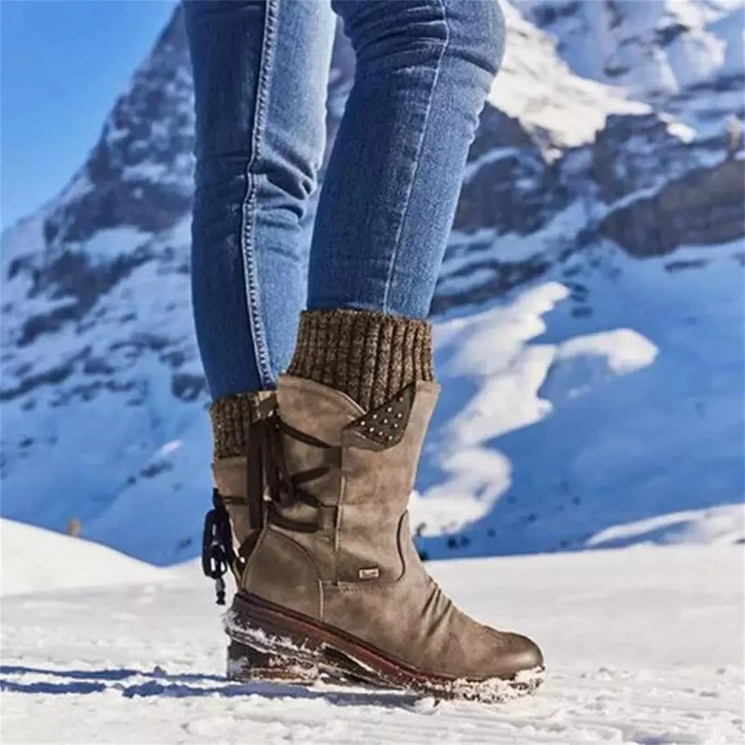 Lausiuoe Womens Boots Knee High Wide Calf Cowboy Boots Pull-On Chunky Heel Cowgirl Western Fashion Retro Classic Booties