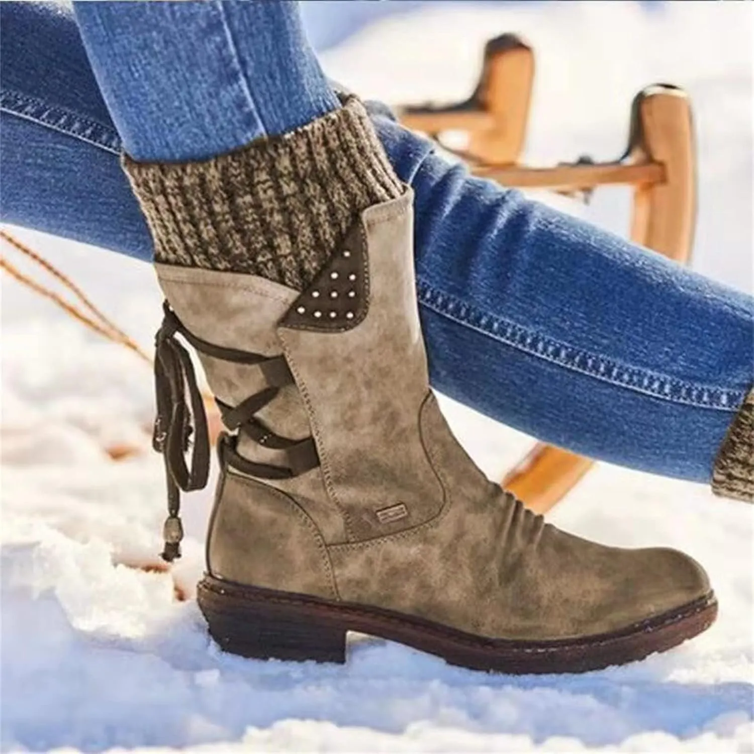 Lausiuoe Womens Boots Knee High Wide Calf Cowboy Boots Pull-On Chunky Heel Cowgirl Western Fashion Retro Classic Booties