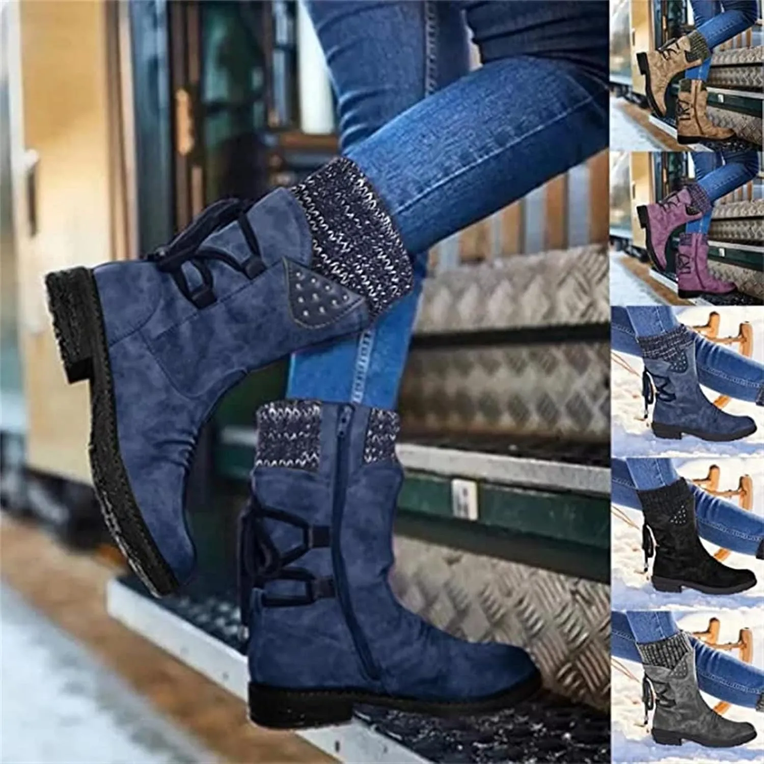 Lausiuoe Womens Boots Knee High Wide Calf Cowboy Boots Pull-On Chunky Heel Cowgirl Western Fashion Retro Classic Booties