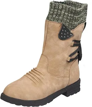 Lausiuoe Womens Boots Knee High Wide Calf Cowboy Boots Pull-On Chunky Heel Cowgirl Western Fashion Retro Classic Booties