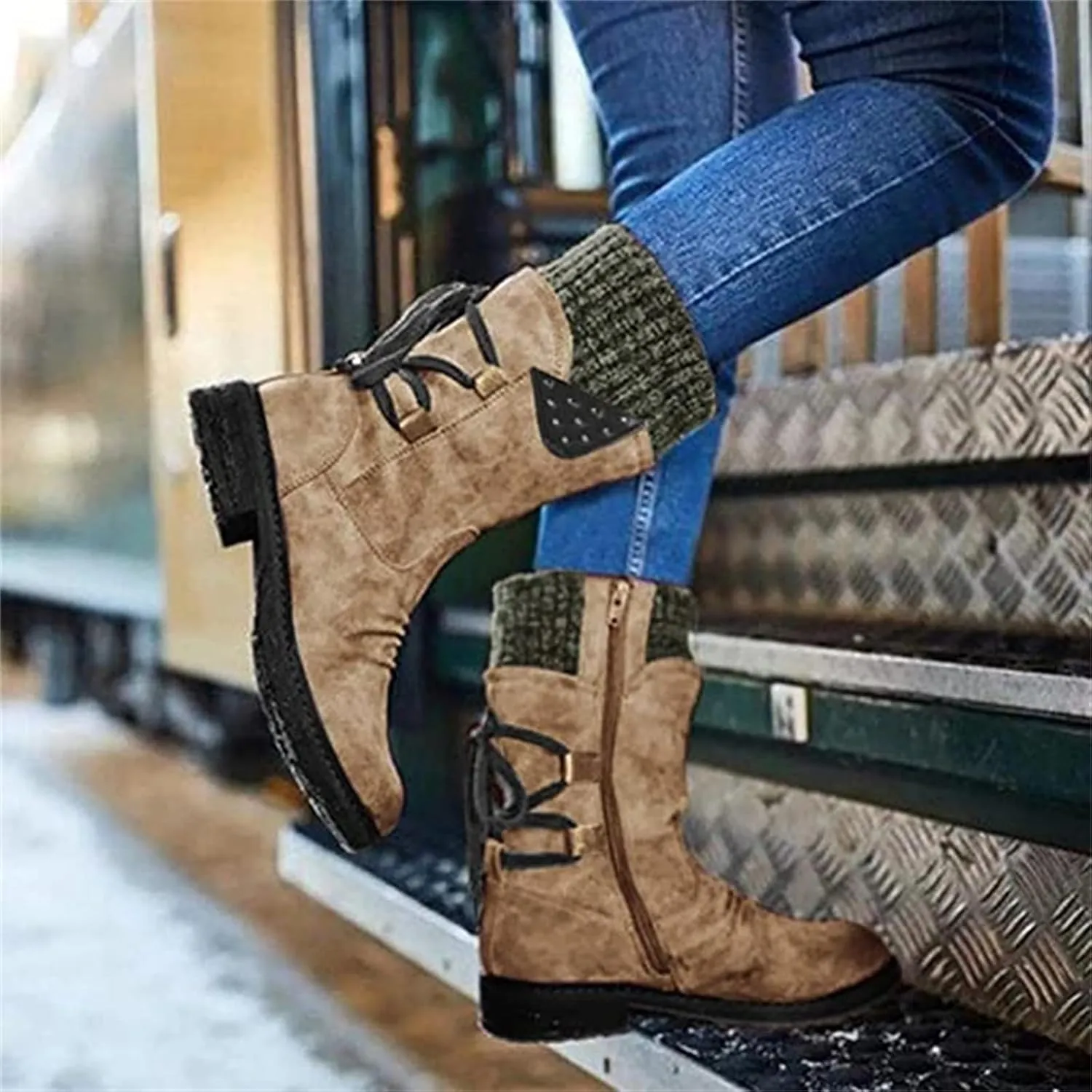 Lausiuoe Womens Boots Knee High Wide Calf Cowboy Boots Pull-On Chunky Heel Cowgirl Western Fashion Retro Classic Booties