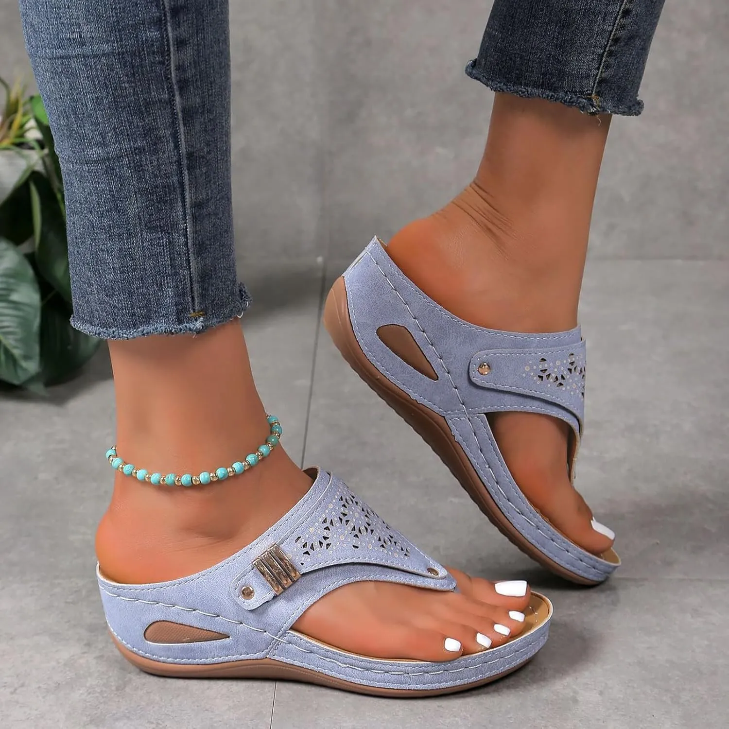 Leather Sandals Women 2025 Summer Comfortable Slip on Orthopedic Sandals Arch Support Wedge Sandal Beach Flip Flops