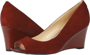 LEHOOR Women Slip On Peep Toe Wedge Pumps Suede 3 Inch Mid Wedge Heels Crocodile Pattern Comfortable Round Open Toe Wedges Sandals Patchwork Office Party Elegant Vintage Dress Shoes 5-11 M US
