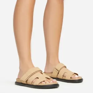 Lemonade Valerie Strappy Velcro Flat Slider Sandal-Nude