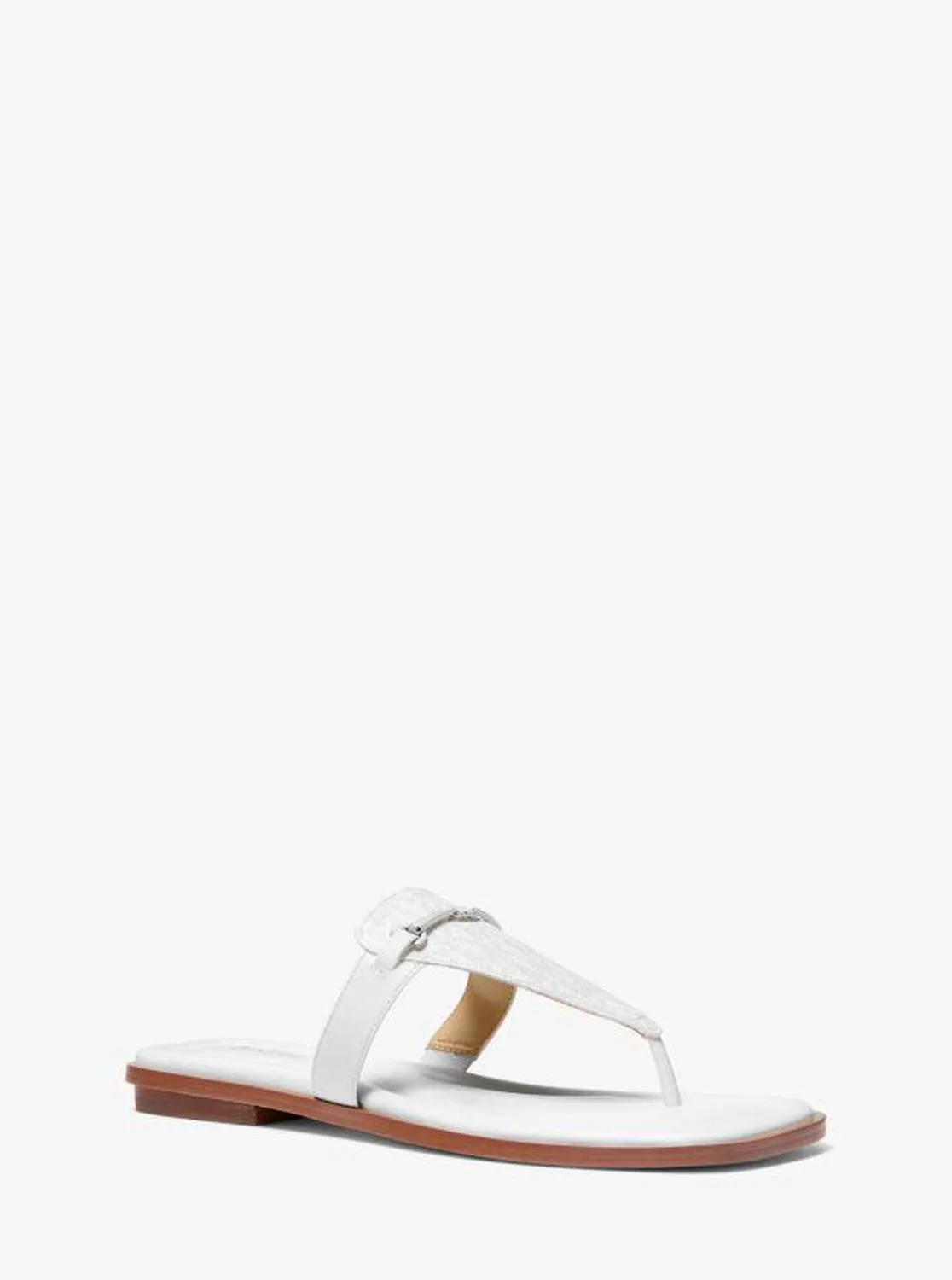 Lena Signature Logo and Leather T-Strap Sandal