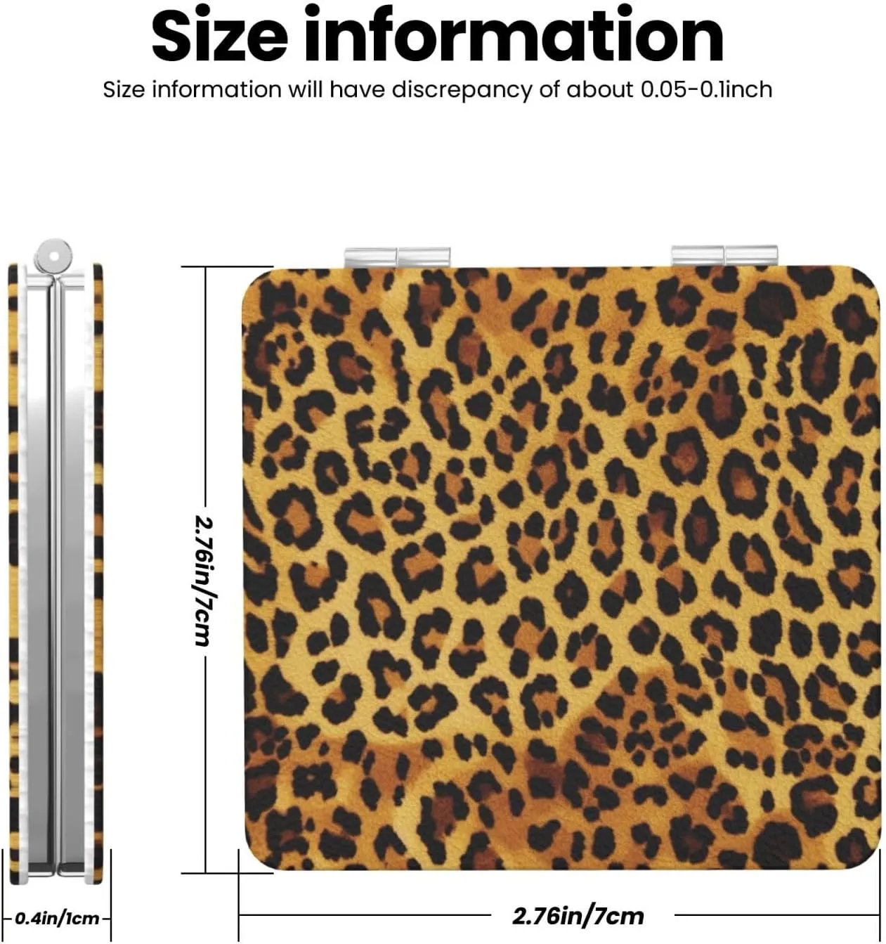 Leopard Pattern Printed Square Pocket Makeup Mirror with 1X/2X Magnification, Portable Mini Travel Makeup Mirror for Travel Daily Work Beauty