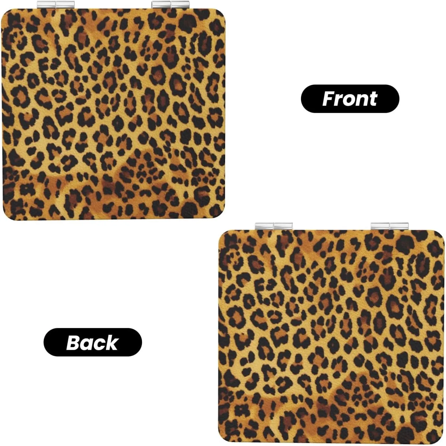 Leopard Pattern Printed Square Pocket Makeup Mirror with 1X/2X Magnification, Portable Mini Travel Makeup Mirror for Travel Daily Work Beauty