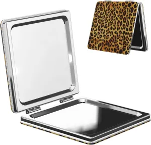 Leopard Pattern Printed Square Pocket Makeup Mirror with 1X/2X Magnification, Portable Mini Travel Makeup Mirror for Travel Daily Work Beauty