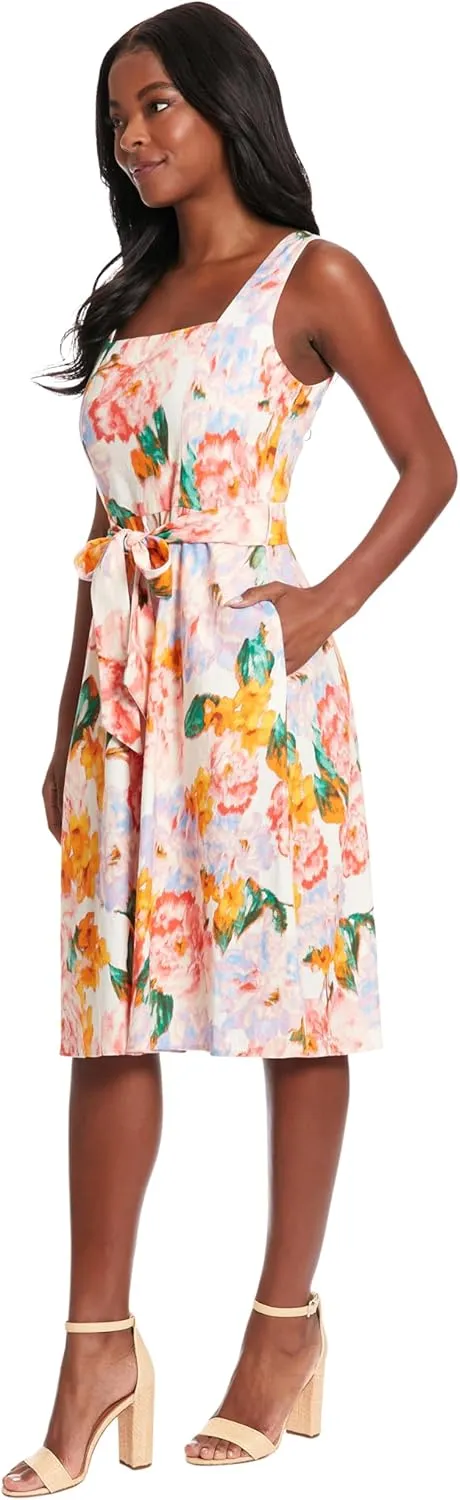 London Times Floral Summer Cute Knee Length, Wedding Guest Dresses for Women