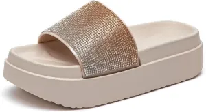 Lryweisy Slippers for Women Sandals Comfort Slides Rhinestone Glitter Shoes