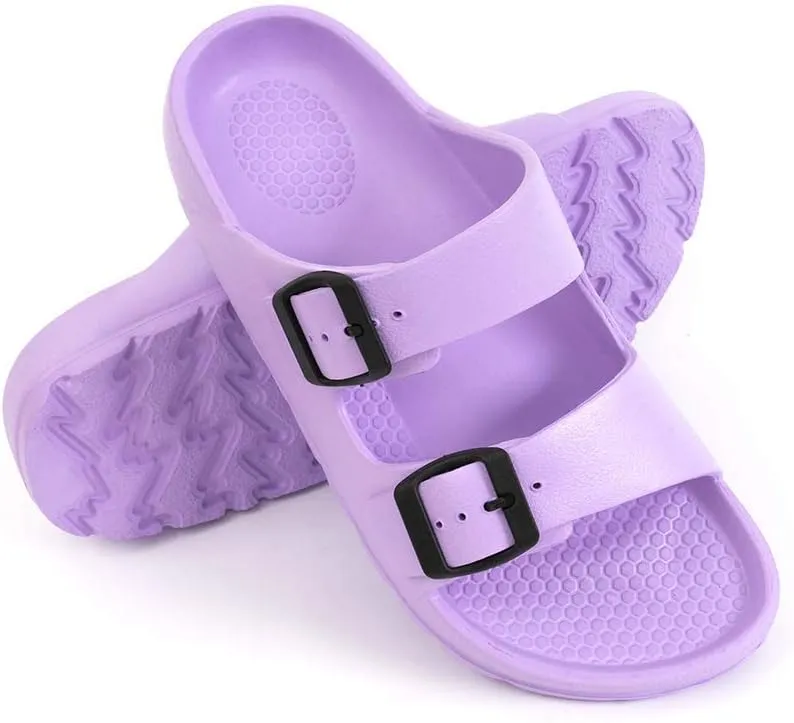 Luffymomo Adjustable Slip on Eva Double Buckle Slides Comfort Footbed Thong Sandals for Womens