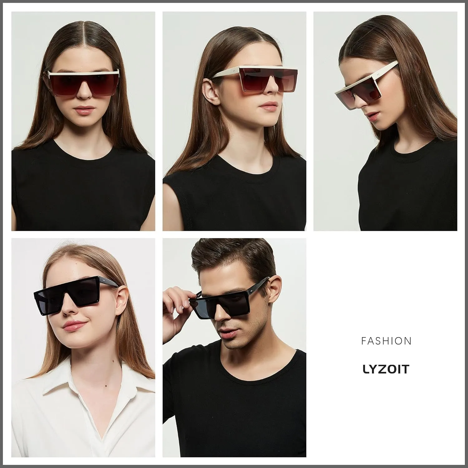 LYZOIT Square Oversized Sunglasses for Women Men Big Flat Top Fashion Shield Large UV Protection Rimless Shades