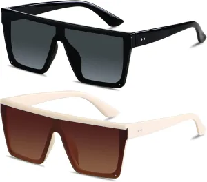 LYZOIT Square Oversized Sunglasses for Women Men Big Flat Top Fashion Shield Large UV Protection Rimless Shades