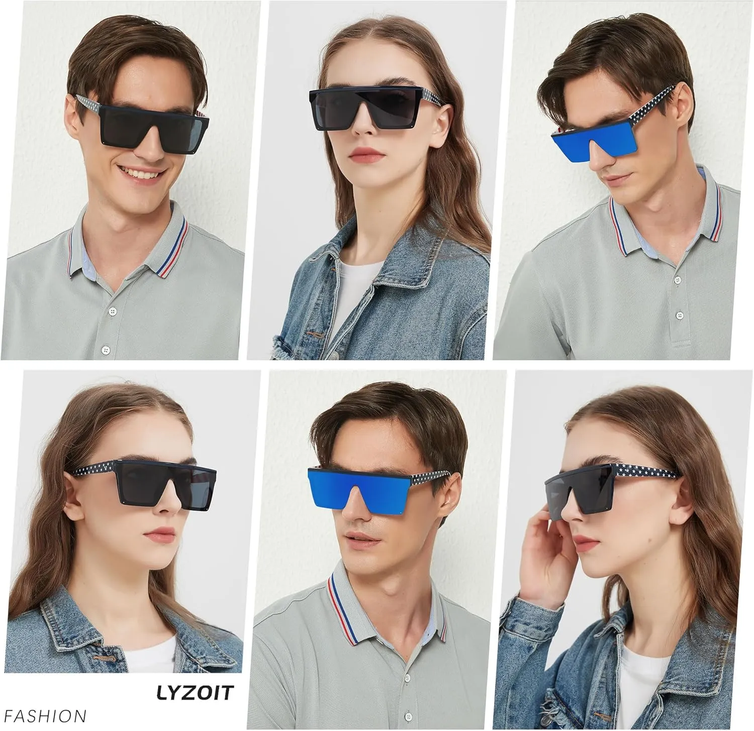 LYZOIT Square Oversized Sunglasses for Women Men Big Flat Top Fashion Shield Large UV Protection Rimless Shades