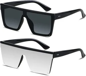 LYZOIT Square Oversized Sunglasses for Women Men Big Flat Top Fashion Shield Large UV Protection Rimless Shades