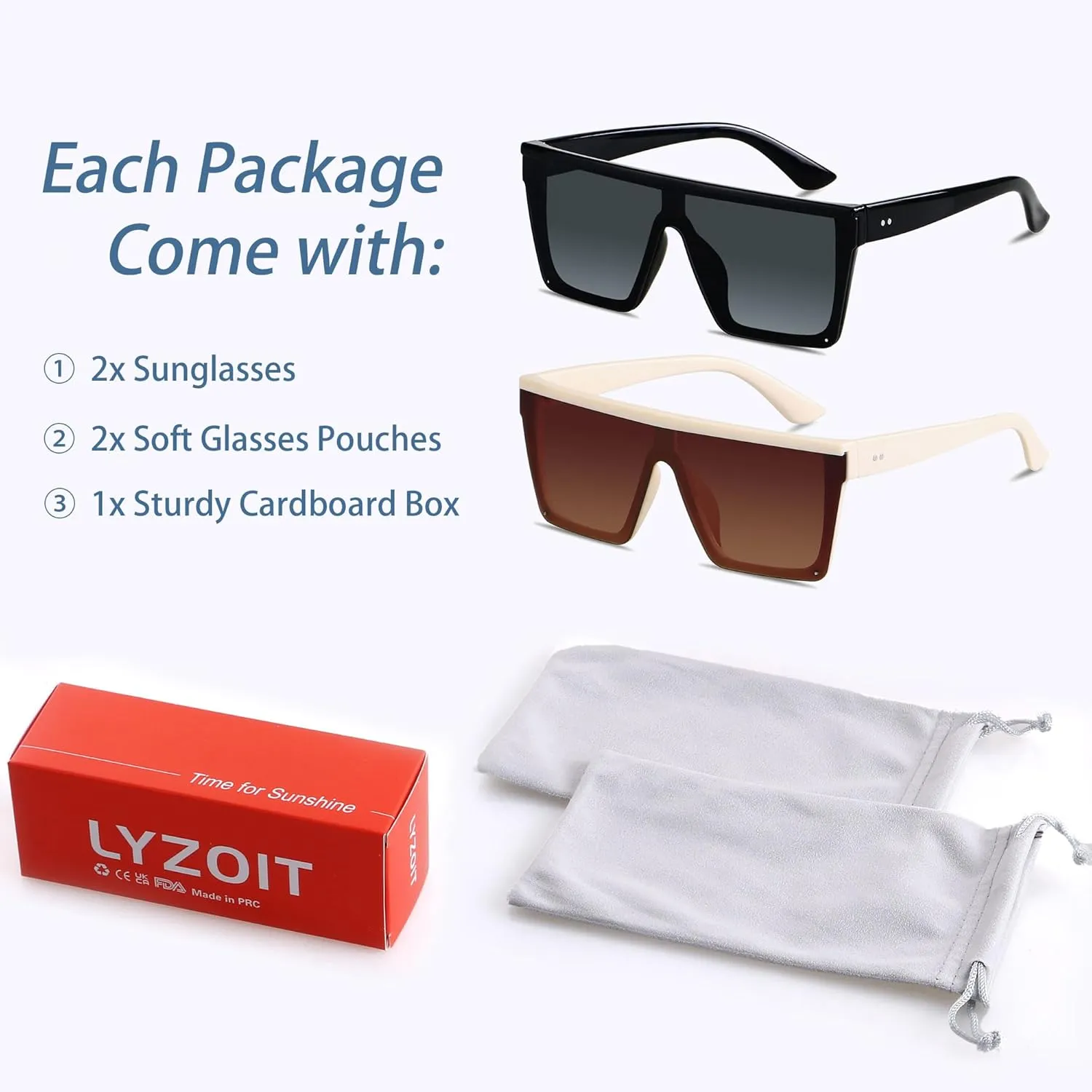 LYZOIT Square Oversized Sunglasses for Women Men Big Flat Top Fashion Shield Large UV Protection Rimless Shades