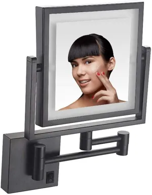 Makeup Mirror, 8 Inch Bathroom Shaving Mirror Wall Mounted Square Vanity Mirror Black Swivel 3X Magnification, with Plug