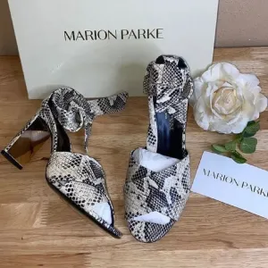 Marion Parke Snake Print Leah Ankle Tie High Heel Sandals-39.5