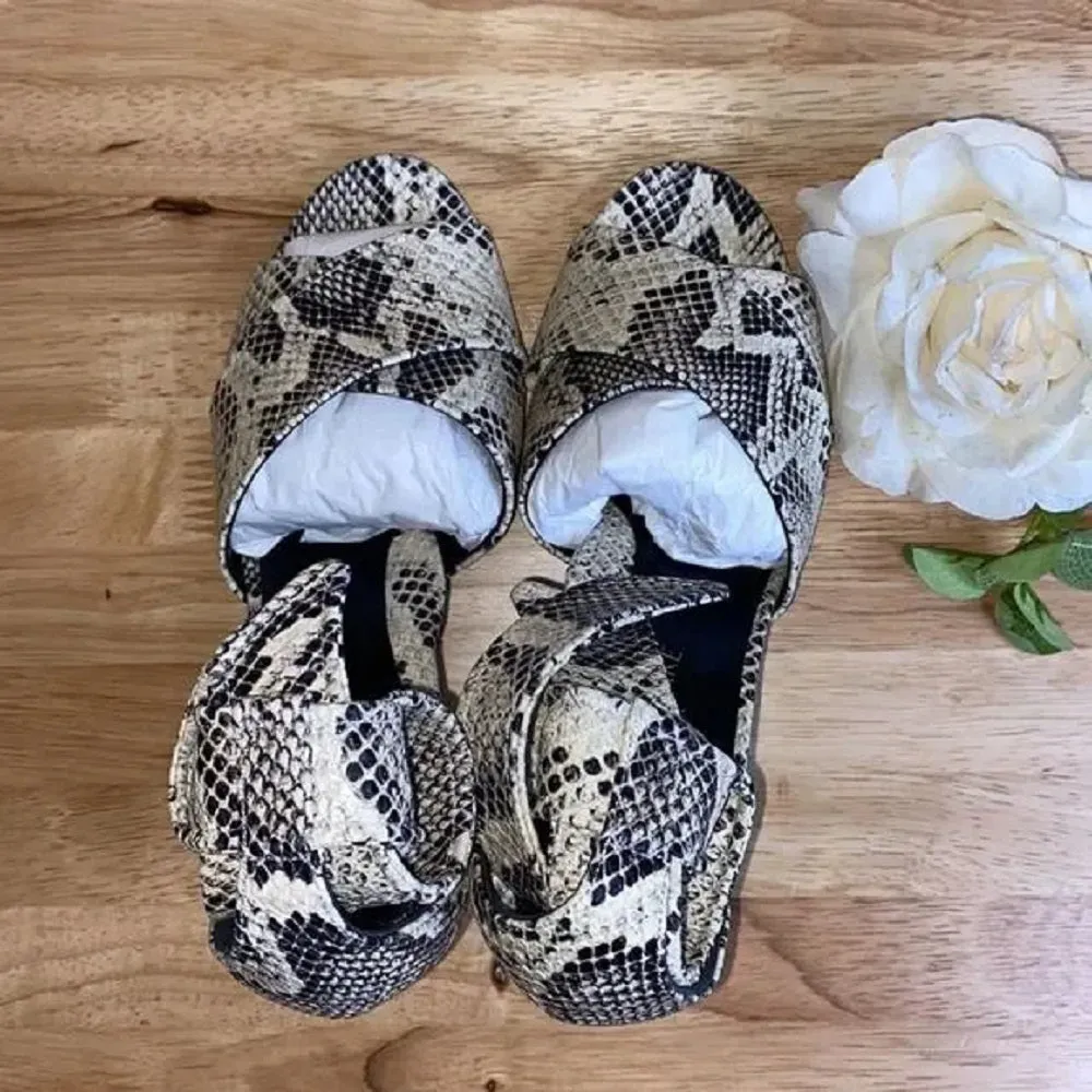 Marion Parke Snake Print Leah Ankle Tie High Heel Sandals-39.5