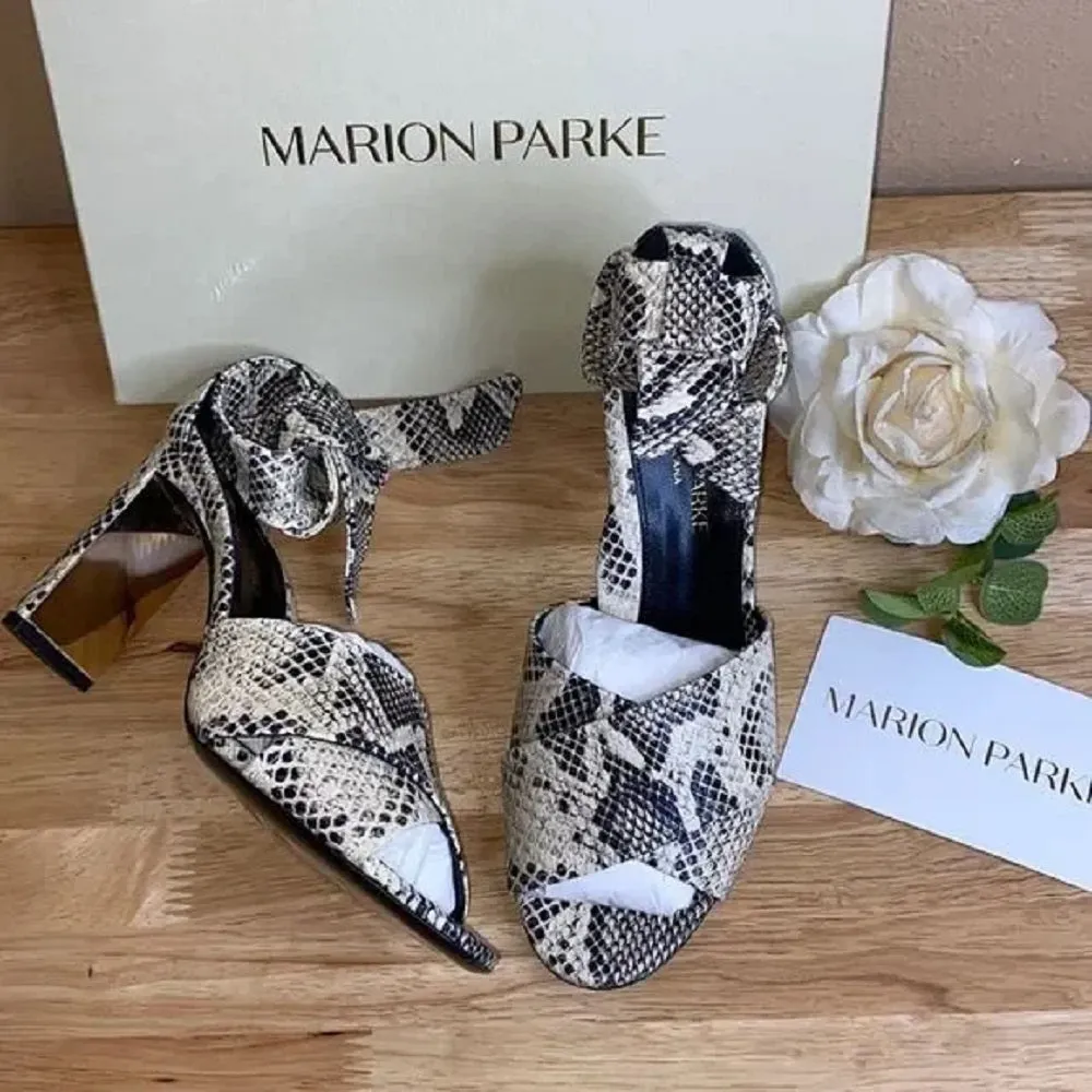 Marion Parke Snake Print Leah Ankle Tie High Heel Sandals-39.5