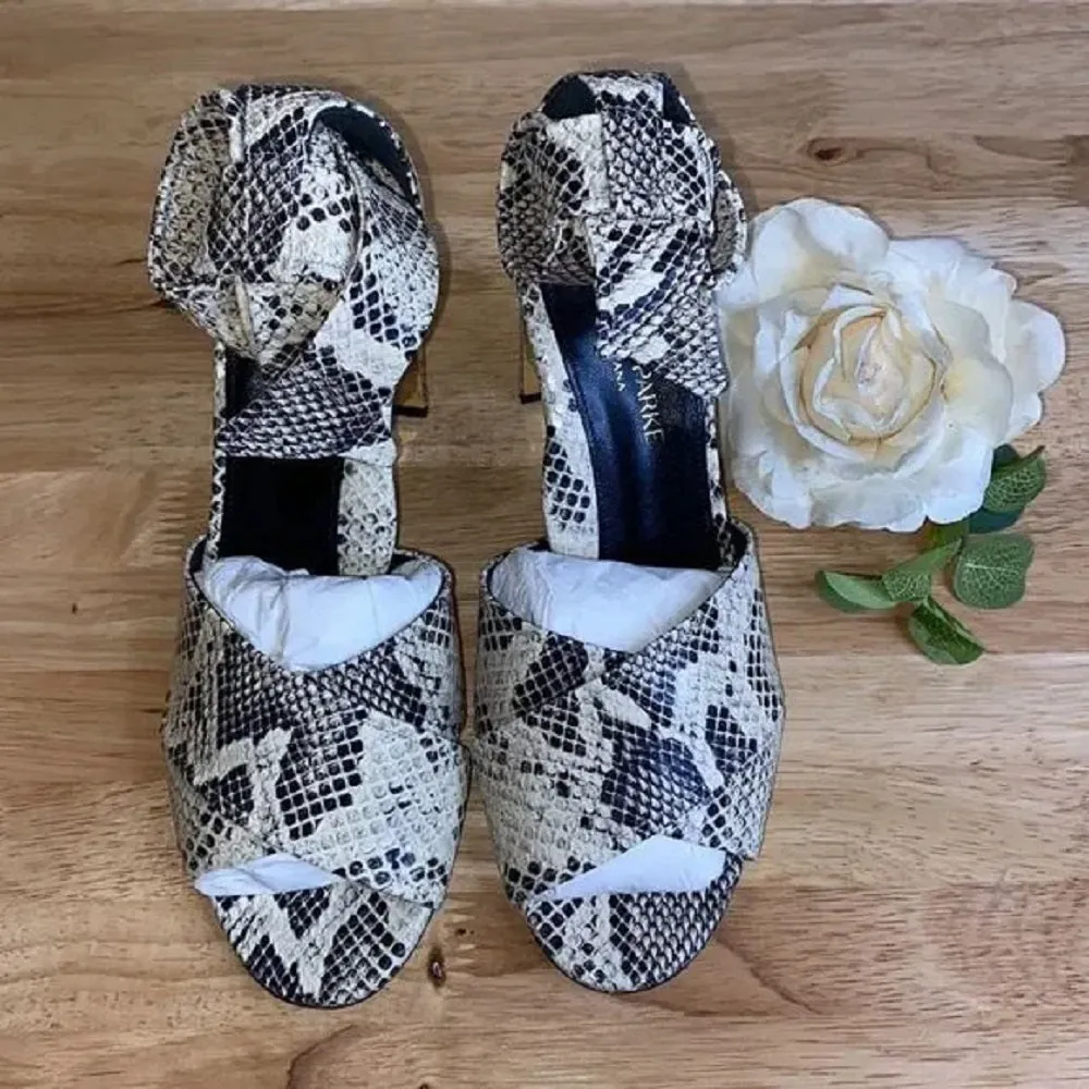 Marion Parke Snake Print Leah Ankle Tie High Heel Sandals-39.5