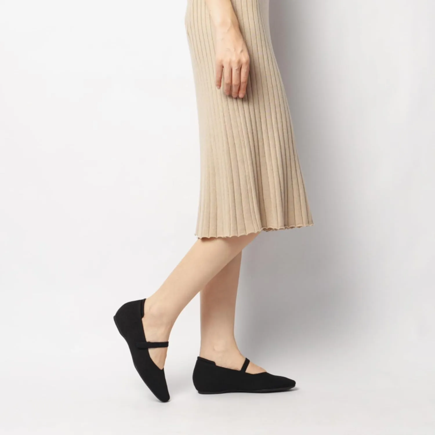 Mary Jane Flat Shoes for Women with Arch Support and Concealed Low Wedge Heel, Comfortable Women Square Toe Ballet Flats Knit Dress Shoes
