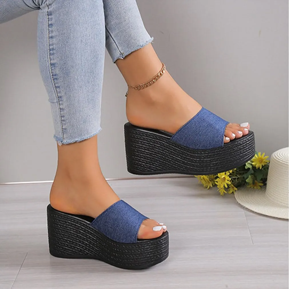 MEBAMY Slip On Wedge Platform Sandals For Women Clear Strap Slide Heeled Sandals Beach Summer Sandals