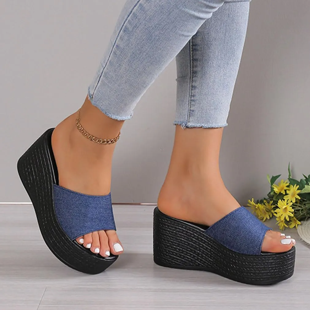 MEBAMY Slip On Wedge Platform Sandals For Women Clear Strap Slide Heeled Sandals Beach Summer Sandals