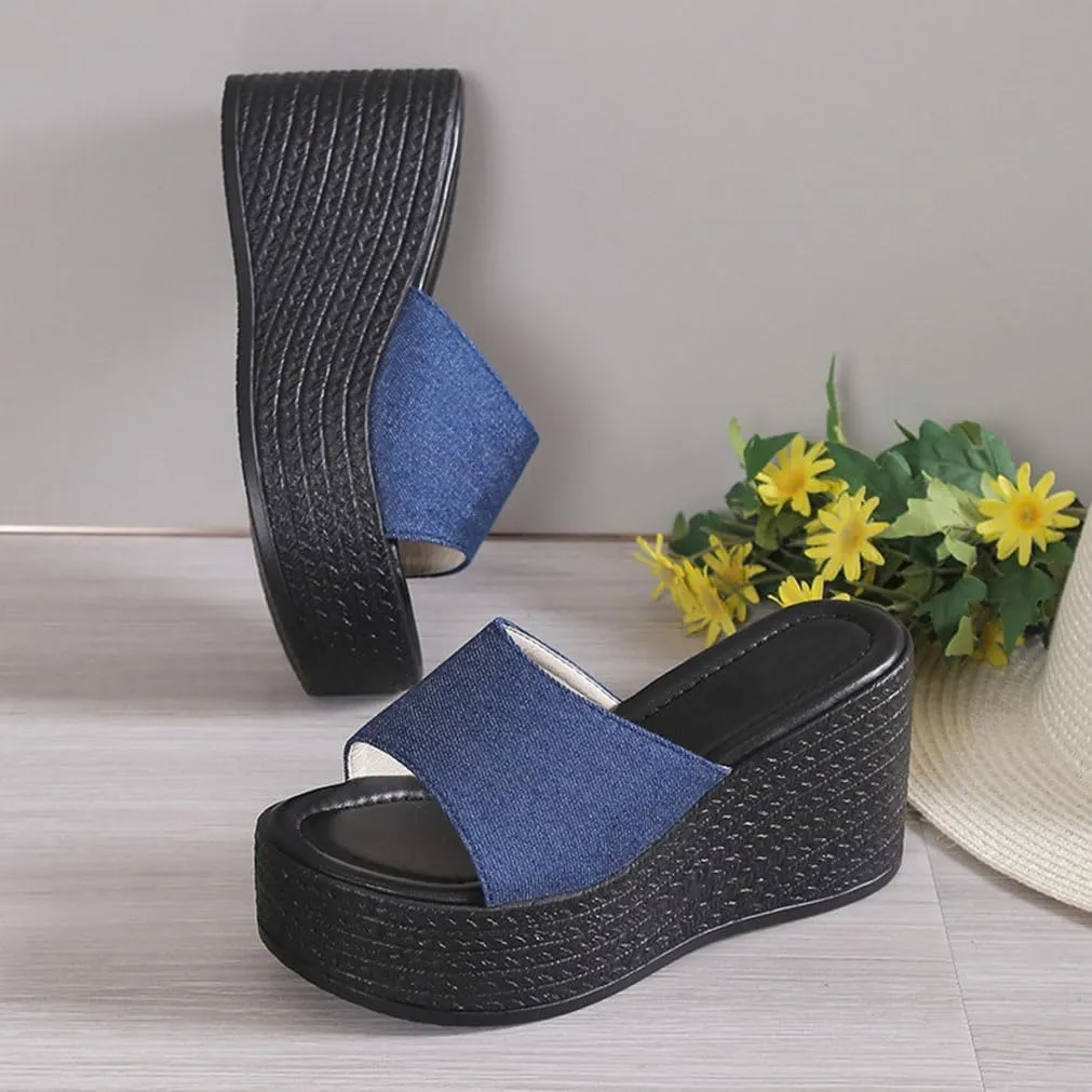 MEBAMY Slip On Wedge Platform Sandals For Women Clear Strap Slide Heeled Sandals Beach Summer Sandals