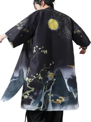 Men Japanese Kimono Coat Loose Yukata Outwear Long Bathrobe Tops Vintage