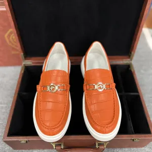 Men's Genuine Crocodile Leather Slip On Loafer Bit Shoes Orange