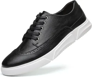 Men's Leather Flat Oxford Sneakers Fashion Brogues Wing Tip Lace Up Cap Toe Soft Sole Casual Dress Loafers for Business Office Work