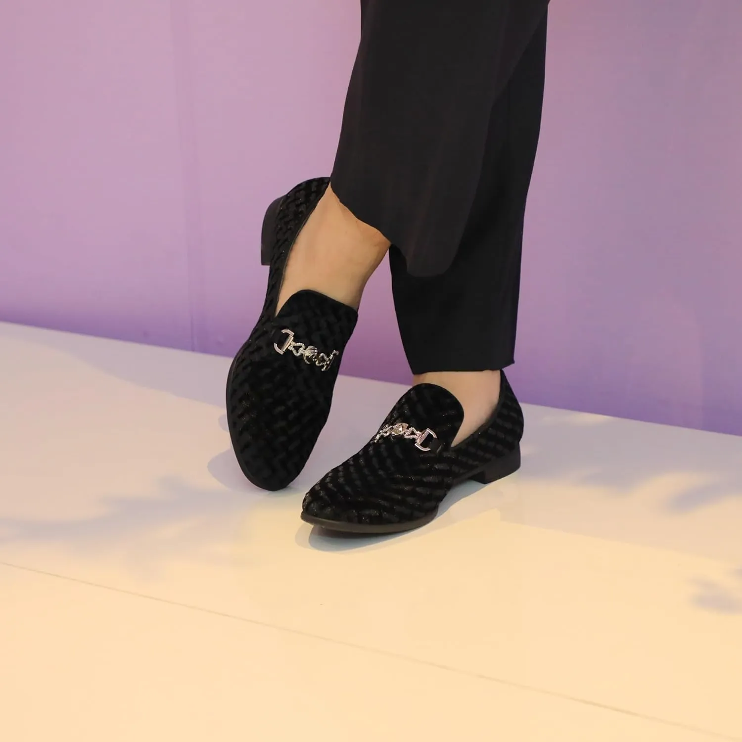 Men's Penny Slip-on Loafer Diamond-Patterned Velvet Dress Shoes Luxury Suede Smoking Slipper Party Prom Wedding Shoes