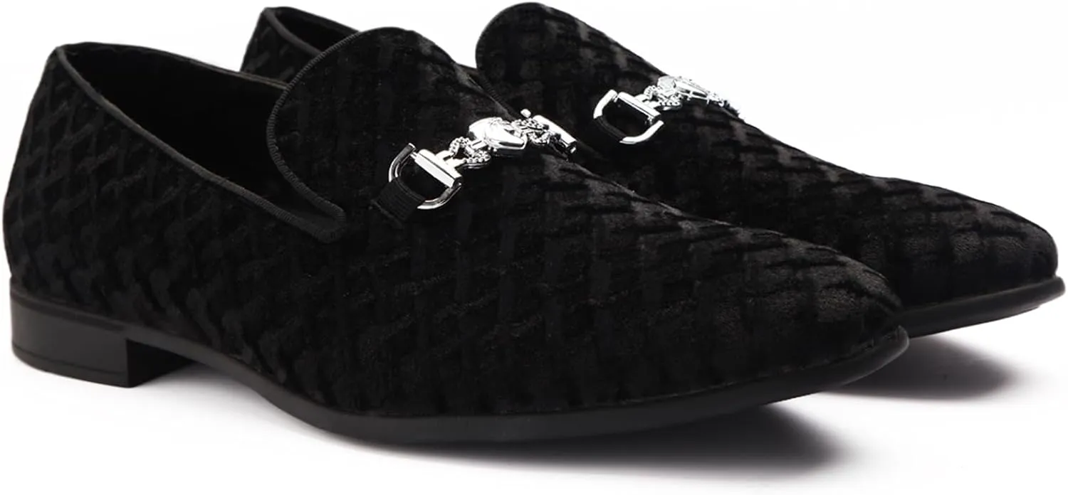 Men's Penny Slip-on Loafer Diamond-Patterned Velvet Dress Shoes Luxury Suede Smoking Slipper Party Prom Wedding Shoes