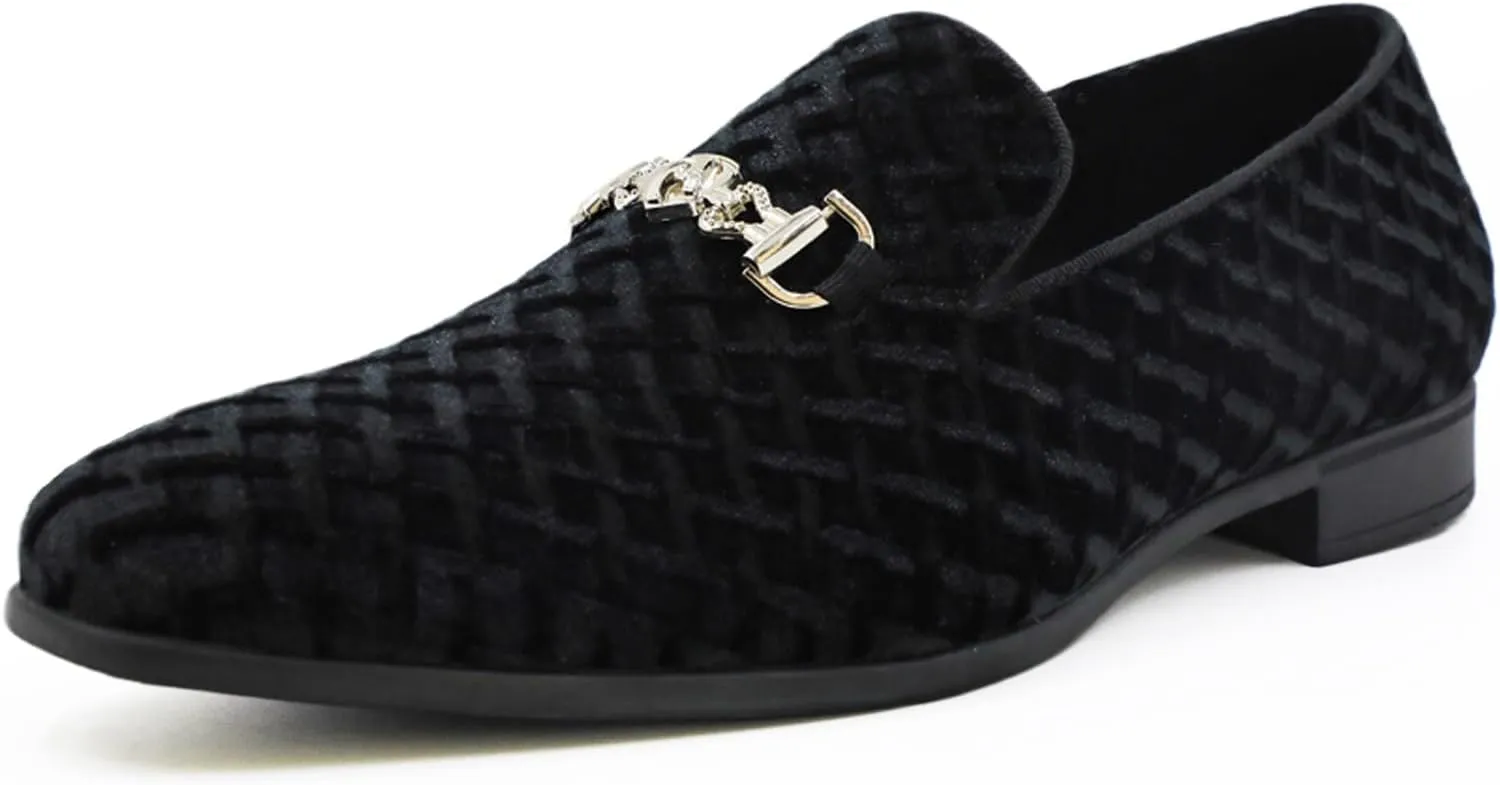 Men's Penny Slip-on Loafer Diamond-Patterned Velvet Dress Shoes Luxury Suede Smoking Slipper Party Prom Wedding Shoes