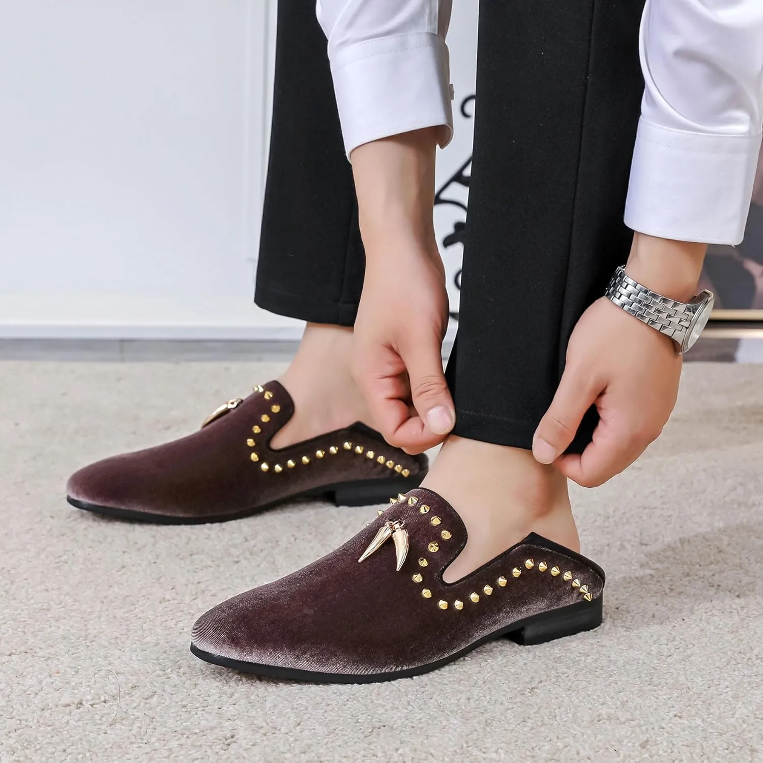 Men's Velvet Loafers Mens Shiny Slip-on Slippers, Classic Formal Wear Fashion Dress Loafer, Penny Party Wedding Dress Shoes for Men