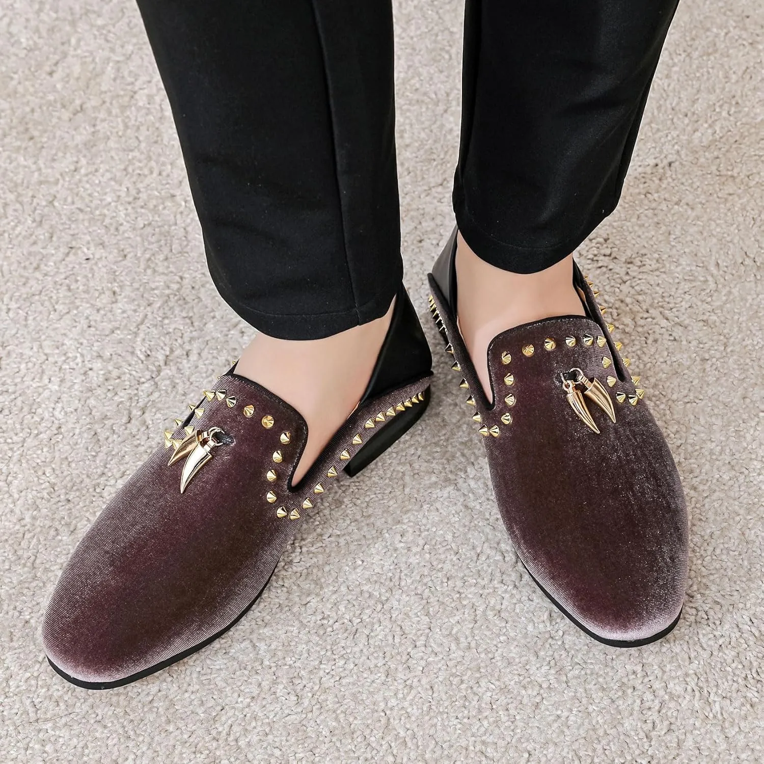 Men's Velvet Loafers Mens Shiny Slip-on Slippers, Classic Formal Wear Fashion Dress Loafer, Penny Party Wedding Dress Shoes for Men