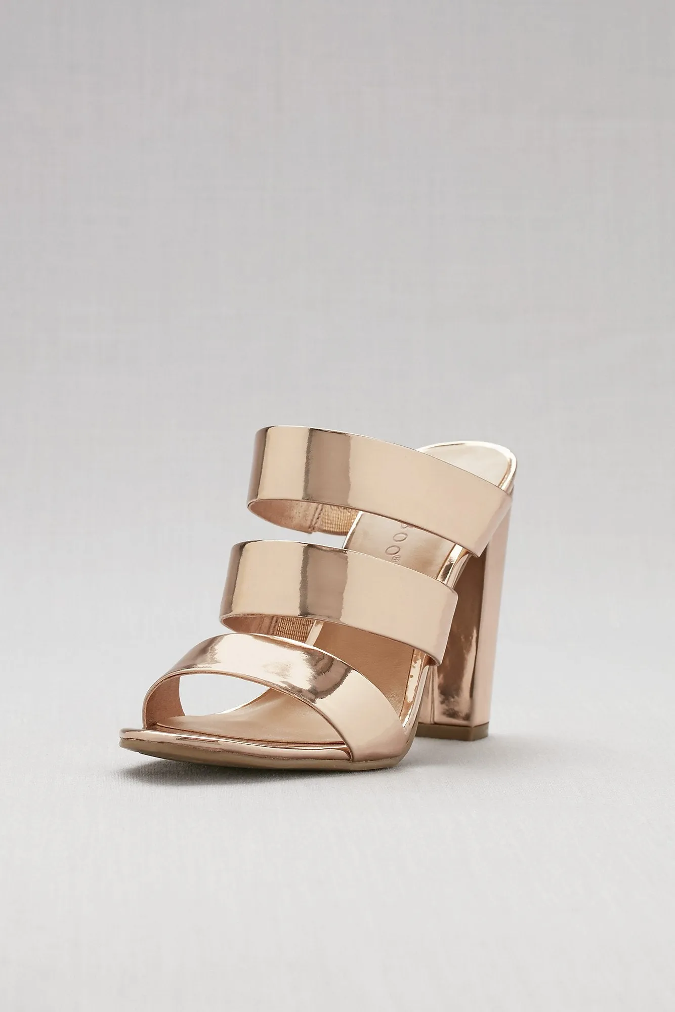 Metallic Triple-Strap Chunky Heel Mule