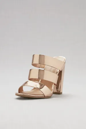 Metallic Triple-Strap Chunky Heel Mule