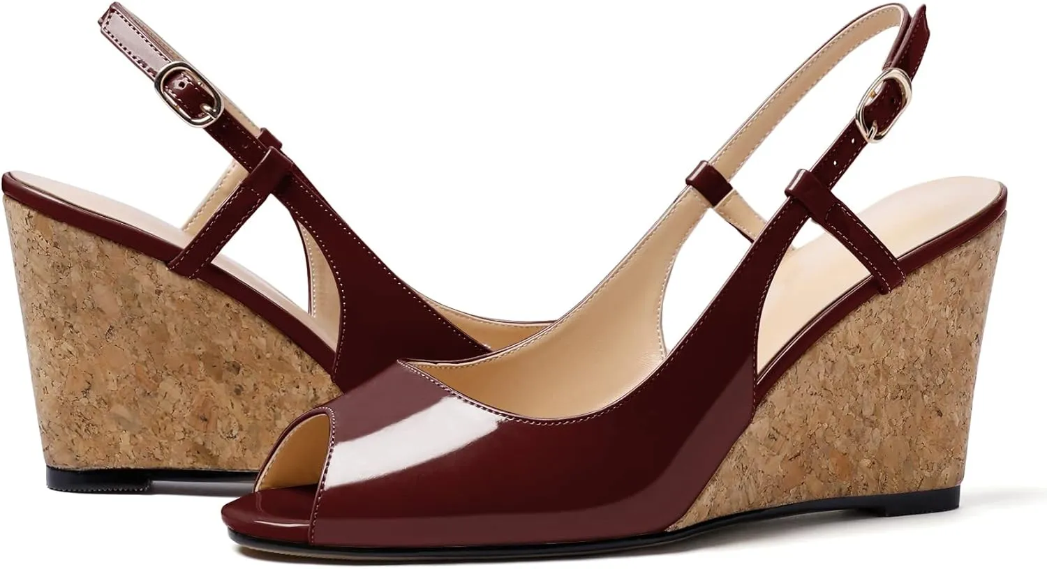 Mettesally Wedge Sandals for Women, Ankle Strap Slingback High Cork Heels Open Peep Toe Women Summer Office Dress Shoes