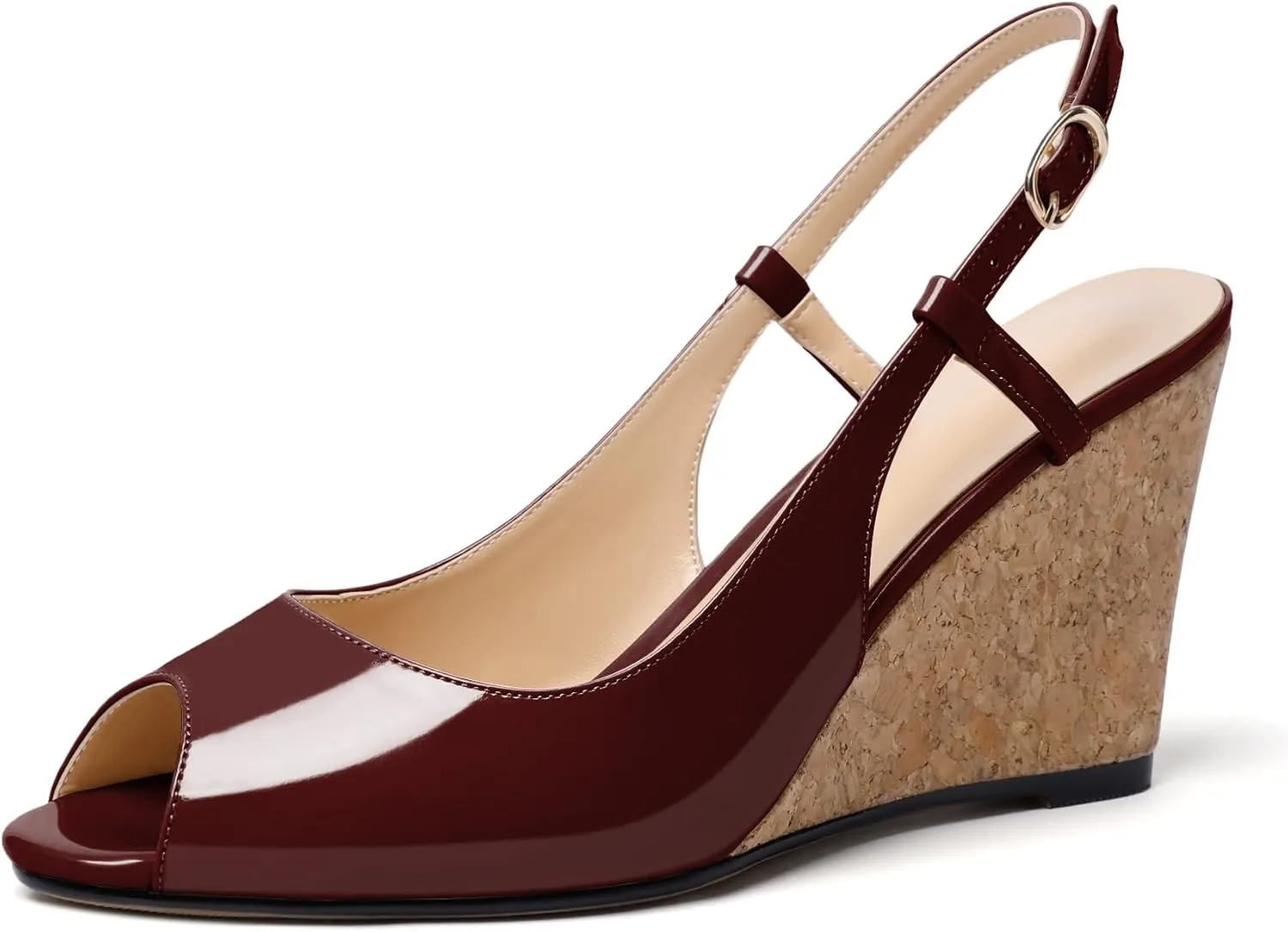 Mettesally Wedge Sandals for Women, Ankle Strap Slingback High Cork Heels Open Peep Toe Women Summer Office Dress Shoes