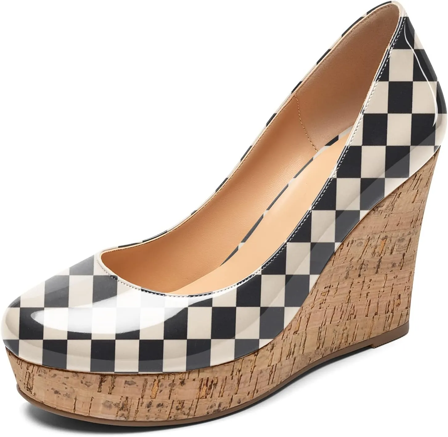 Mettesally Women's Platform Cork Wedges Heeled Sandals Round Closed Toe Slip On Office Elegant Dress Shoes