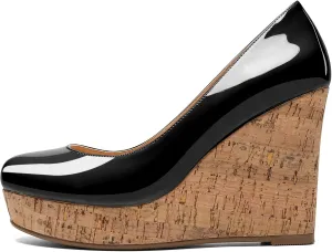 Mettesally Women's Platform Cork Wedges Heeled Sandals Round Closed Toe Slip On Office Elegant Dress Shoes