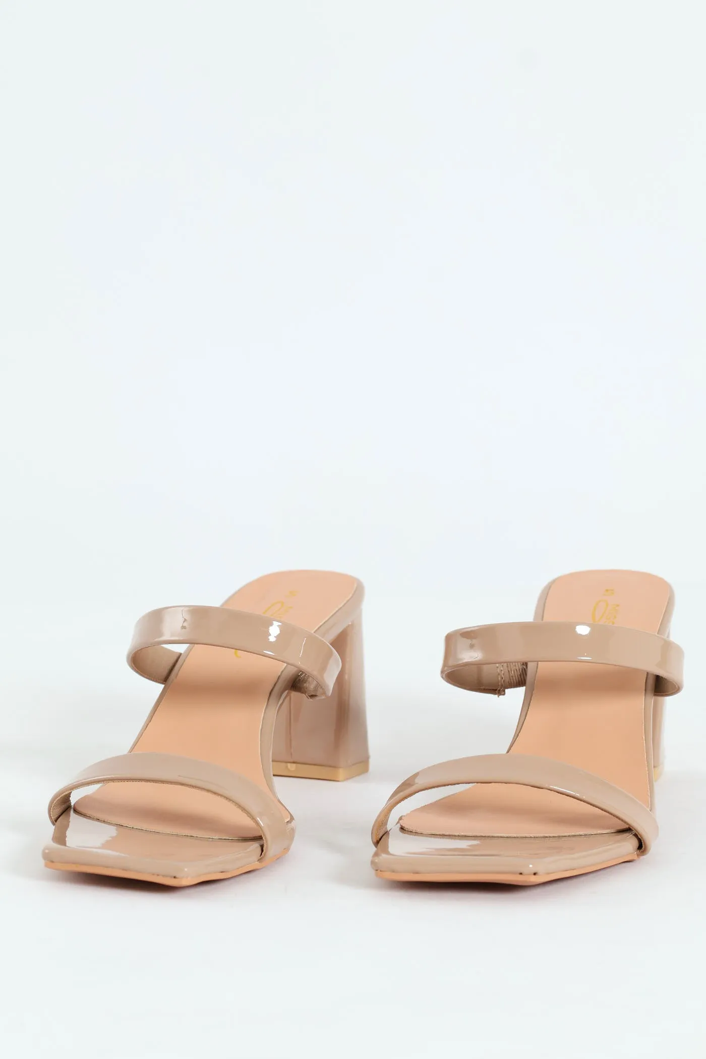 Mid Block Square Patent Mule Heel - Taupe