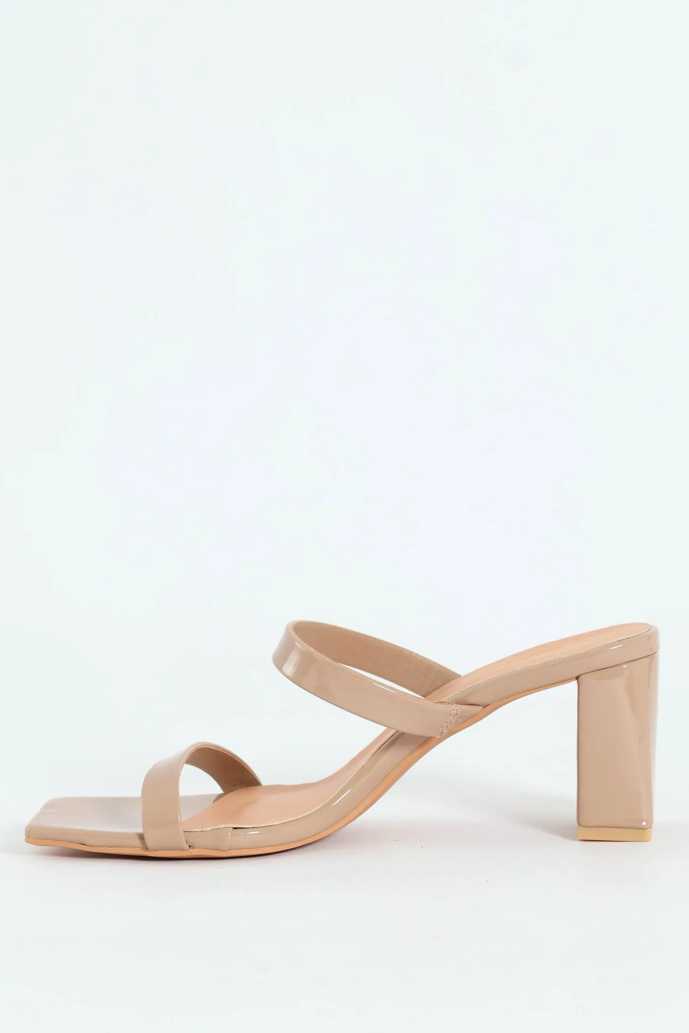 Mid Block Square Patent Mule Heel - Taupe