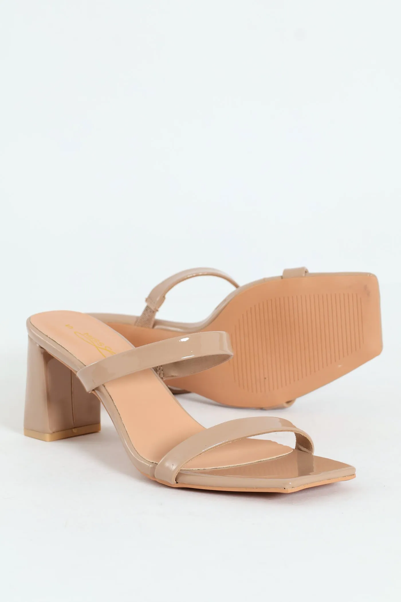 Mid Block Square Patent Mule Heel - Taupe