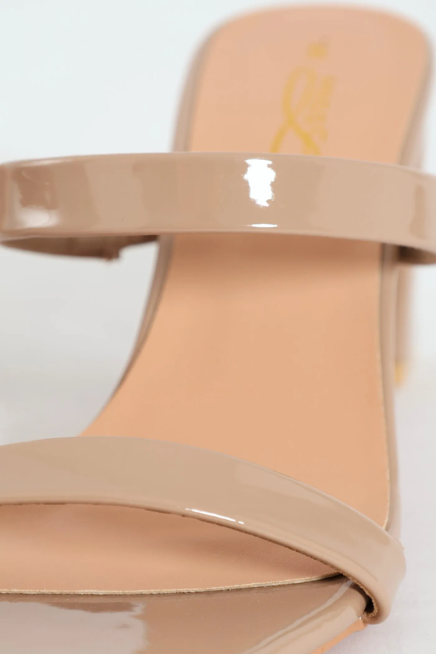 Mid Block Square Patent Mule Heel - Taupe