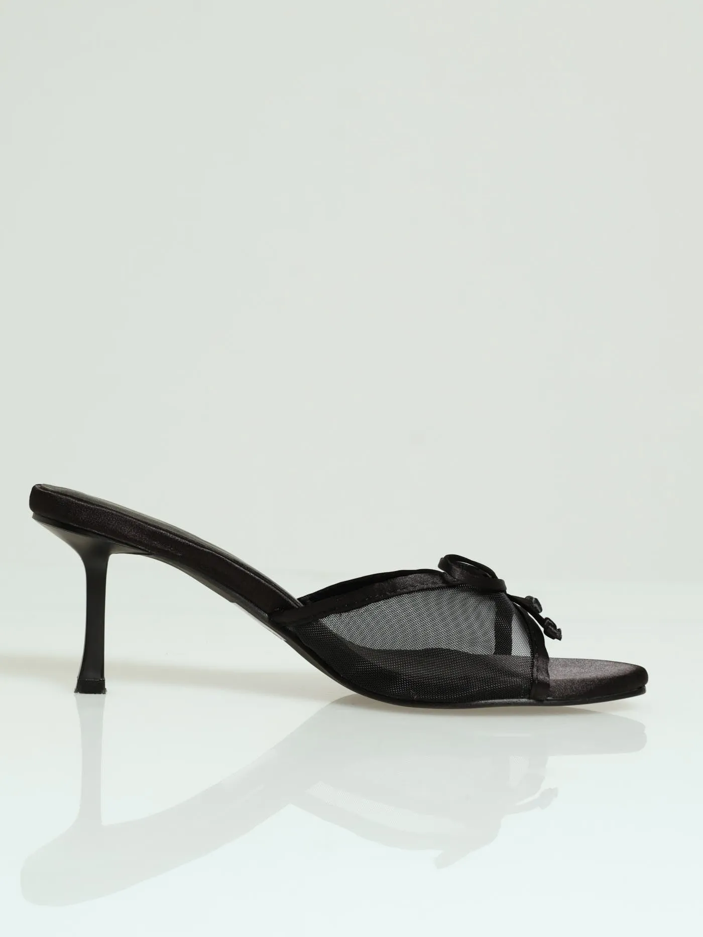 Mid Shaped Mesh Slingback Mule Heel With Bow - Black